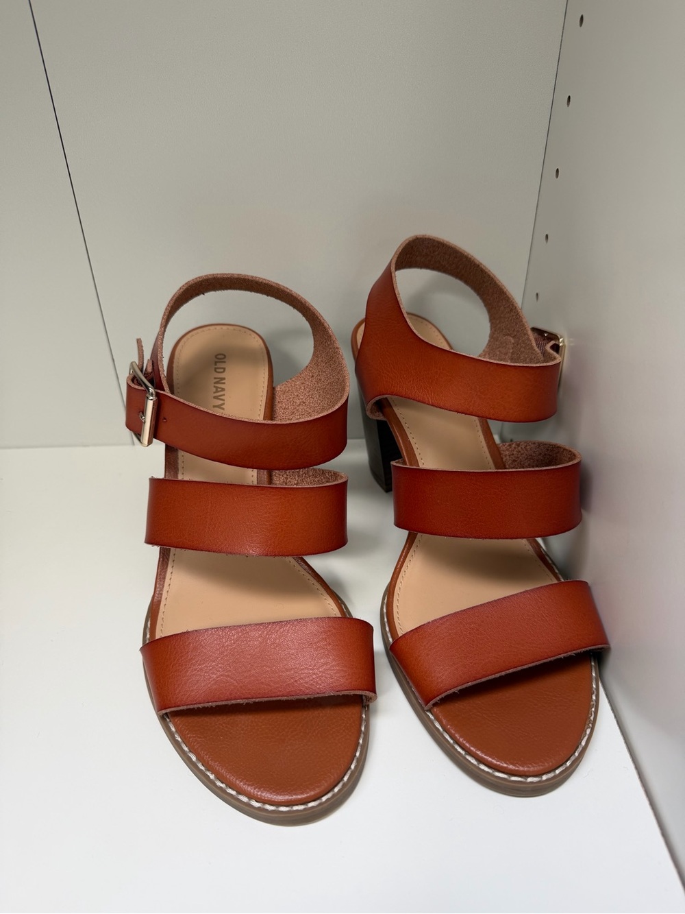 Old Navy Women's Tan Triple-Strap Block Heel Sandals Size 8